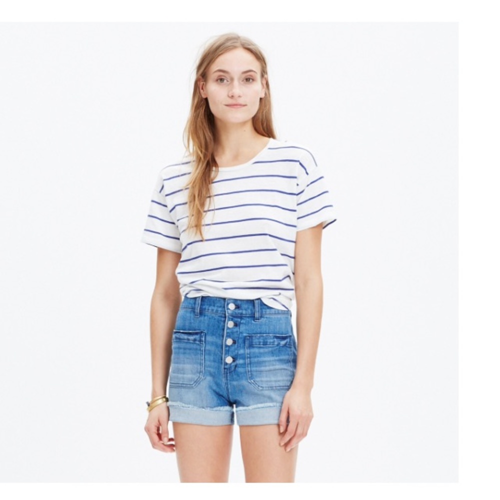 Madewell High-Rise Button-Front Denim Jean Shorts in Light Blue